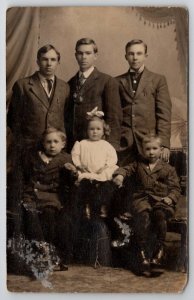 RPPC Five Handsome Brothers with Adorable Sister Studio Photo Postcard C25