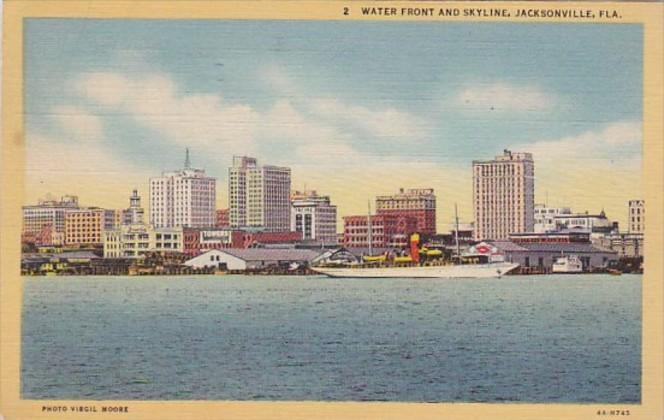 Florida Jacksonville Water Front and Skyline 1949 Curteich