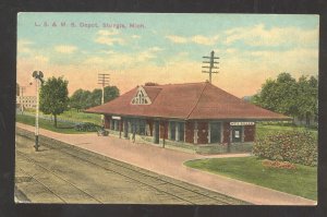 STURGIS MICHIGAN LS&MS RAILROAD DEPOT TRAIN STATION VINTAGE POSTCARD