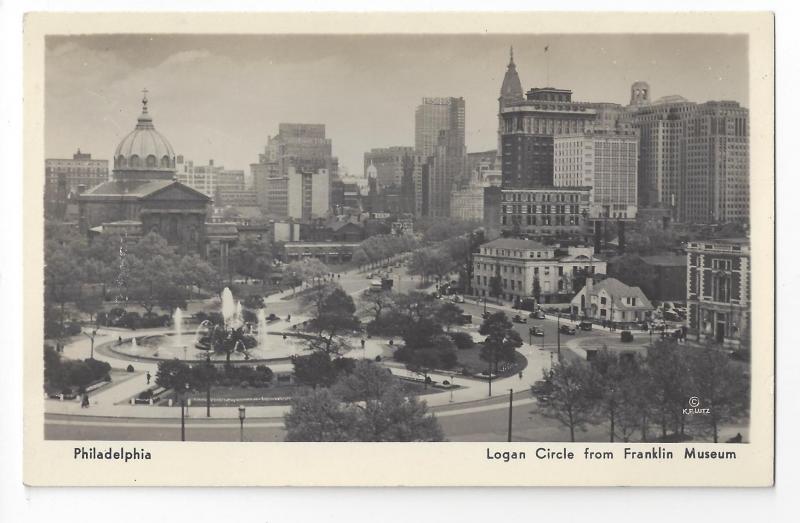 Philadelphia PA Logan Circle 1938 Franklin Museum  K.F. Lutz