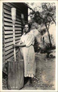 Cherokee Reservation NC Native American Indian Woman Pounding Corn RPPC