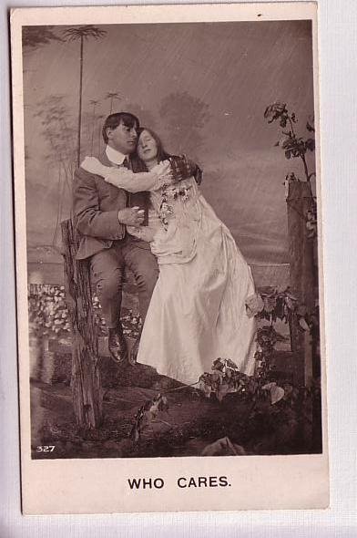 Real Photo, Couple in Love, 'Who Cares', Vintage Romance, Bamforth