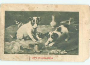 Pre-Linen DOGS EXPLORING ON ARTIST PAINT PALETTE AC5398