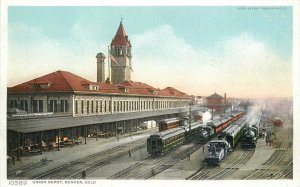 Postcard Colorado Denver Union Depot Railroad Trains Detroit Publishing 23-6498