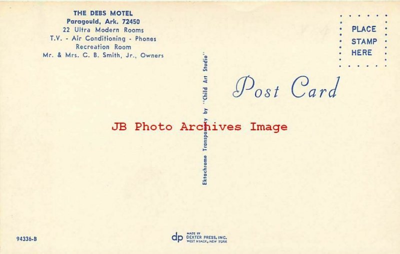 AR, Paragould, Arkansas, Debs Motel, Exterior View, Dexter Press No