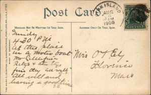 Long Island ME Casco Bay - Street Scene 1908 Peak Island Fancy Cancel Postcard 