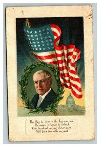 Vintage 1910's Patriotic Postcard President Woodrow Wilson Flag Washington DC