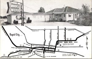 AAA Motel Hwys 14 & 16 Rapid City SD Map Vintage Postcard X49