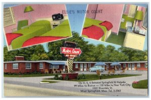 1960 Elsie's Motor Court Restaurant Classic Cars West Springfield MA Postcard
