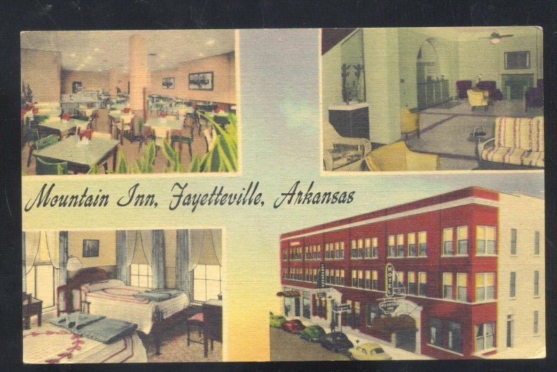 FAYETTEVILLE ARKANSAS MOUNTAIN INN INTERIOR VINTAGE LINEN ADVERTISING POSTCARD