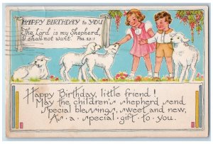 1945 Happy Birthday Message Children Lamb Flowers Lawrence MA Vintage Postcard 