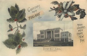 TULARE, California CA ~ Merry Christmas HIGH SCHOOL Handcolored 1911 Postcard