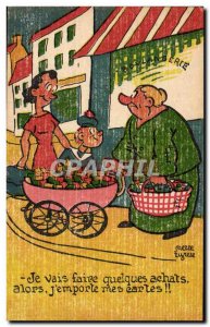 Humor - IlIustration - I'll do some shopping - Old Postcard