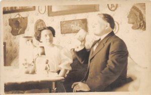 H93/ Peoria? Illinois RPPC Postcard c1910 Interior Home Drinking Indian 113