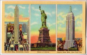 NY - New York City. RCA Bldg, Statue of Liberty & Empire State Bldg.