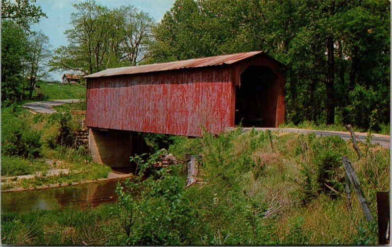 Historic Wallace Bridge Wallace Fountain County Indiana Chrome Postcard
