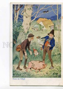 3045199 Rural Men & GNOME & PIG by BAUMGARTEN vintage pc