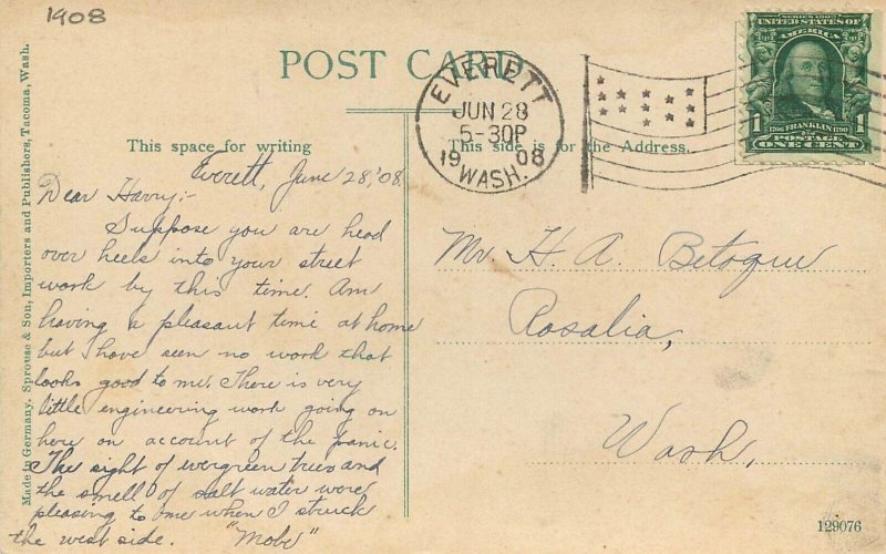 Postcard Washington Everett Home Cedar Stump Sprouse & Sons 23-4851