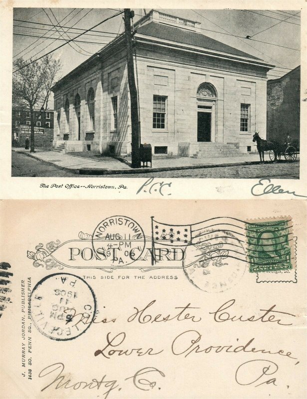 NORRISTOWN PA POST OFFICE 1906 UNDIVIDED ANTIQUE POSTCARD