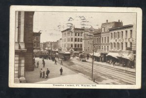 FORT WAYNE INDIANA TRANFER CORNER DOWNTOWN STREET SCENE VINTAGE OSTCARD