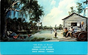 White Springs Florida FL Stephen Foster Memorial Cabin Diorama Postcard VTG UNP 