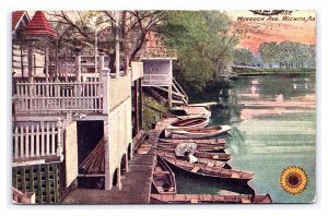 Postcard Boat House Murdock Ave. Wichita Kan. Kansas c1909 Postmark