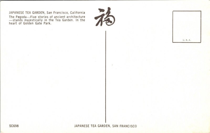 Pagoda Five Stories Japanese Tea Garden San Francisco California CA Postcard VTG 