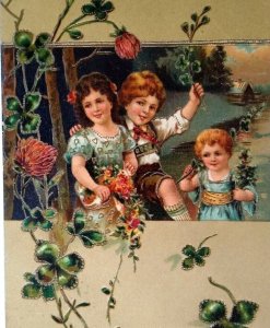 Valentine Postcard Irish Children With Shamrocks Flowers 1908 Series 6120 PFB