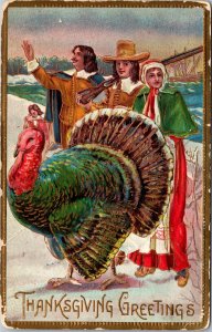 Postcard Thanksgiving Greetings Turkey with Family