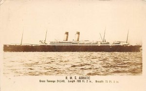 SS Adriatic White Star Line Real Photo Writing on back, missing stamp 