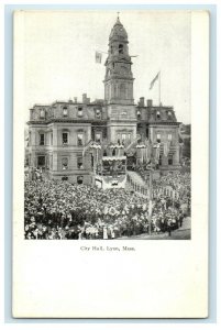 c1905 City Hall Decorated Crowded Lynn Massachusetts MA Undivided Back Postcard 