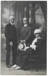 RPPC Two Men Mustaches and Elegant Lady Date on Back 7-16-1913