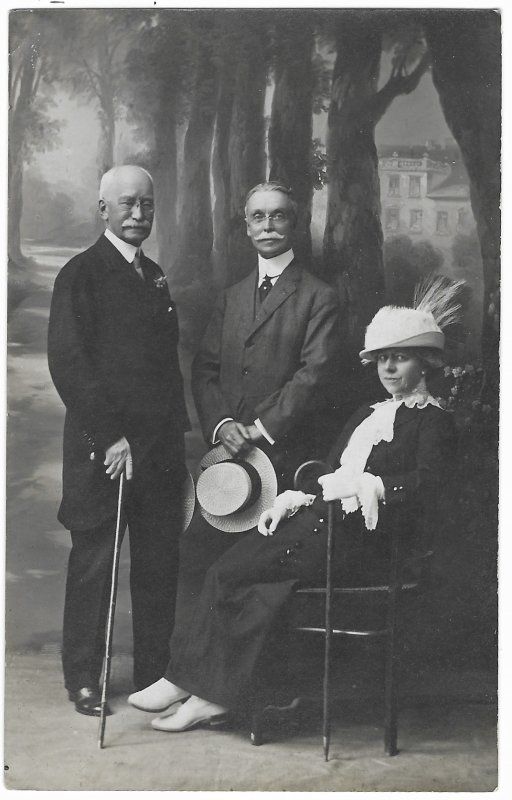 RPPC Two Men Mustaches and Elegant Lady Date on Back 7-16-1913