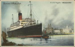Cunard White Star Line Steamship Scythia & Tug Boat Postcard 