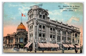 Corner of the Square Zela and Theater Colon Lima Peru UNP DB Postcard W19