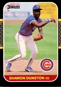 1987 DONRUSS Baseball Card Shawon Dunston SS Chicago Cubs sun0567