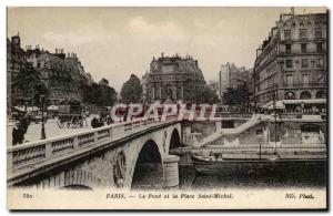 Paris - 4 - The bridge and the Place Saint Michel - Old Postcard