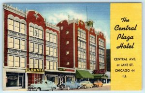 CHICAGO, Illinois IL ~ Roadside CENTRAL PLAZA HOTEL 1940s Cars  Postcard