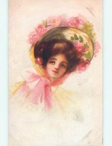 Unused Divided-Back art nouveau SOUTHERN ROSE - PRETTY GIRL FROM THE SOUTH r2499