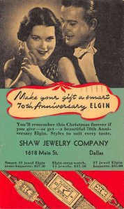 Dallas Texas Shaw Jewlery Co Watch Adv Vintage Postcard AA68048