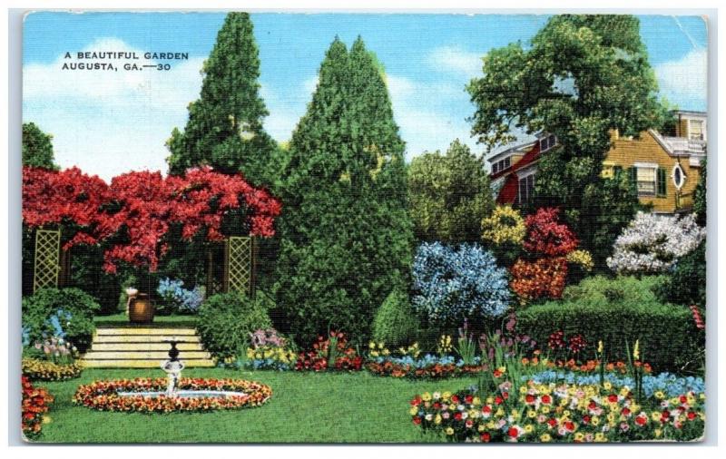 Mid-1900s A Beautiful Garden, Augusta, GA Postcard