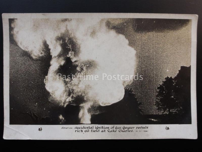 America LAKE CHARLES Ignited Gas Geyser c1927 Original Pathe News Old Postcard