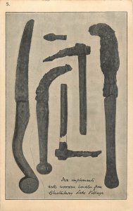 Postcard art Iron age implements tools Glastonbury lake village