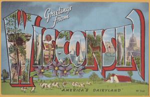 Large Letter-Greetings From Wisconsin, America's Dairyland-1950