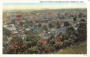 Zanesville Ohio Business Section Birdseye View Antique Postcard K93940