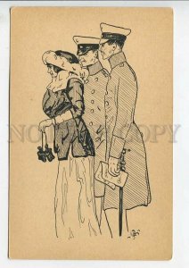 443880 Russia MOLLWO Lady w/ Binoculars & Two Sons CARICATURE HAND PAINTED INK