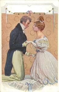 AK Austria elegant couple fantsy vintage postcard lady dress hairstyle fashion