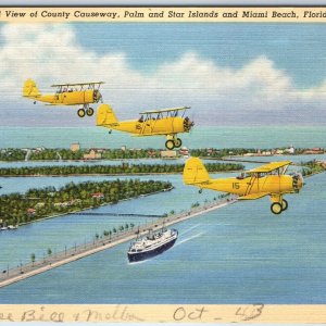 1938 Miami Beach, FL US Army Airplanes Aerial Causeway Palm Star Island Fla A205