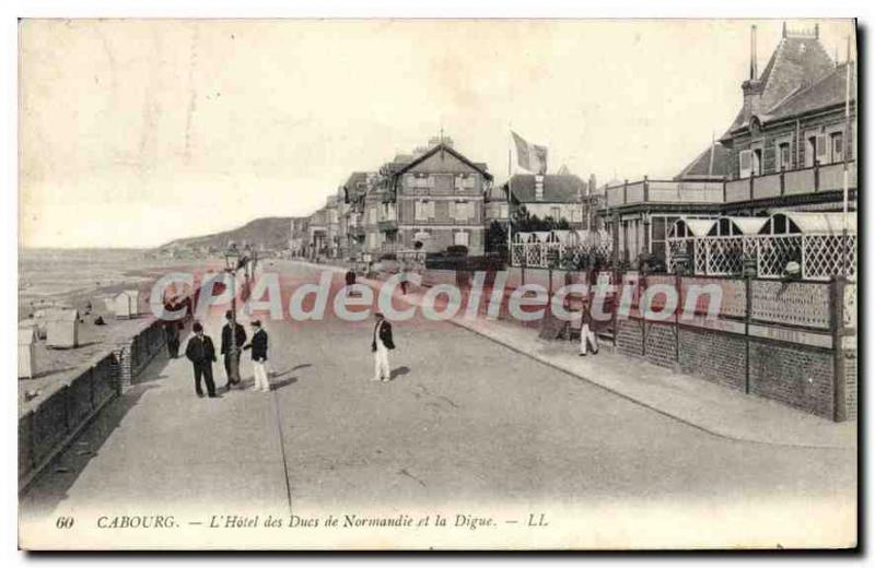 Old Postcard Cabourg Hotel Des Ducs De Normandie and La Digue