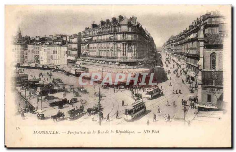 Marseille - Rue de la Republique - Old Postcard